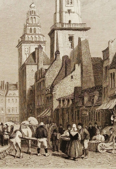 Calais gravure jolie vue ancienne de calais dessin de clarkson stanfiel 1834 matelote en coiffe debut 19eme